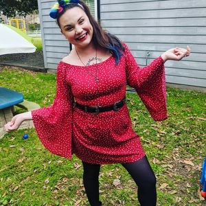 Red bell sleeve dress